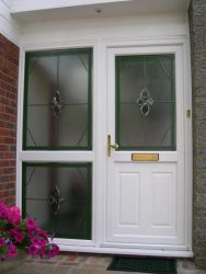 White uPVC front door with stained glass