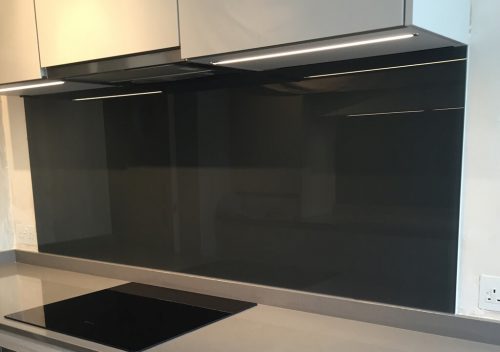 Black kitchen glass splash back