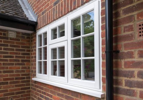 Close up of a timber effect casement window