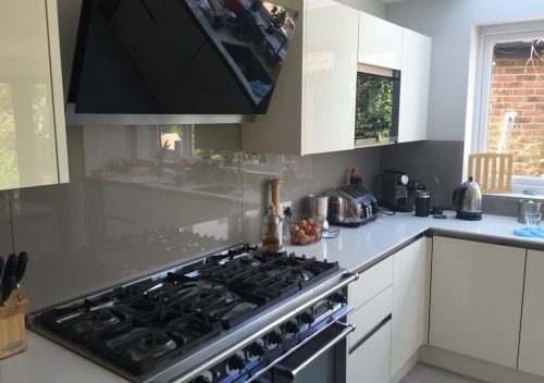 Dark grey glass splash back