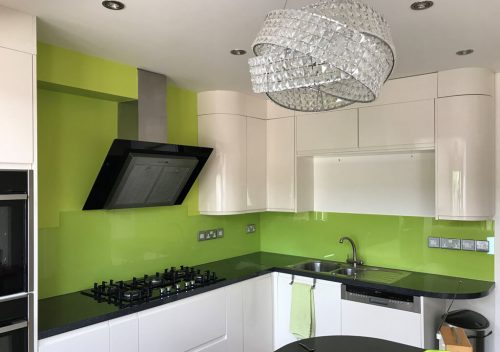 Lime green kitchen glass splash back