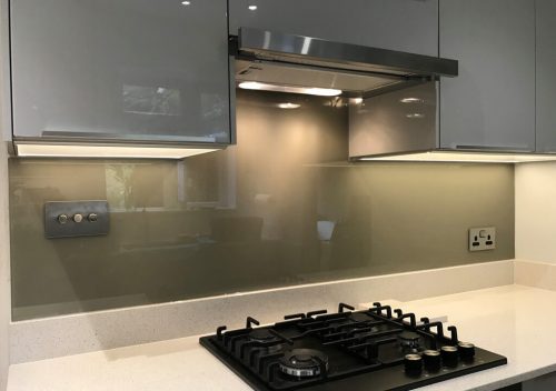 Sage green glass splash back